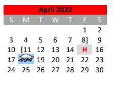 District School Academic Calendar for Mineral Wells J H for April 2022