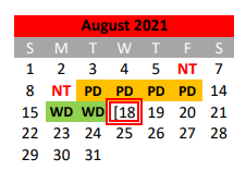 District School Academic Calendar for Mineral Wells J H for August 2021
