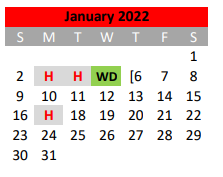 District School Academic Calendar for Travis El for January 2022