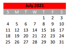 District School Academic Calendar for Mineral Wells H S for July 2021
