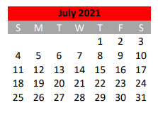 District School Academic Calendar for Travis El for July 2021