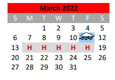 District School Academic Calendar for Mineral Wells H S for March 2022