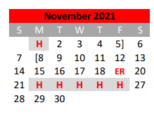 District School Academic Calendar for Mineral Wells H S for November 2021