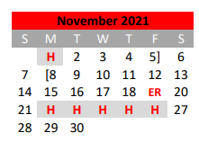 District School Academic Calendar for Lamar El for November 2021