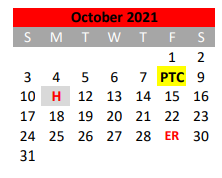 District School Academic Calendar for Mineral Wells J H for October 2021