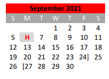 District School Academic Calendar for Mineral Wells J H for September 2021