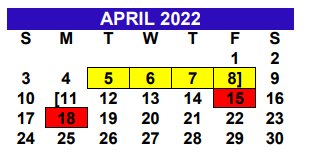 District School Academic Calendar for Bryan Elementary for April 2022