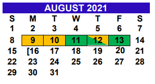 District School Academic Calendar for Alter Sch for August 2021