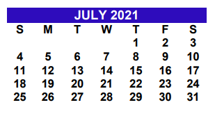 District School Academic Calendar for Bryan Elementary for July 2021