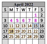 District School Academic Calendar for Special Ed Services for April 2022