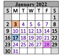 District School Academic Calendar for Monahans Ed Ctr for January 2022