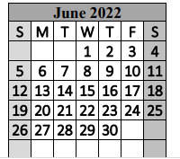 District School Academic Calendar for Special Ed Services for June 2022