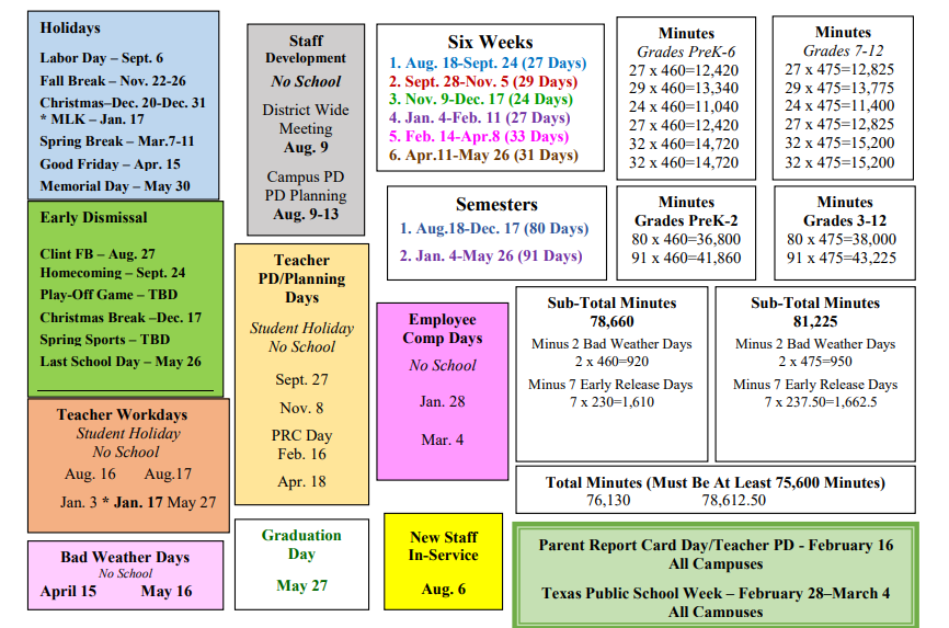 District School Academic Calendar Key for Monahans Ed Ctr