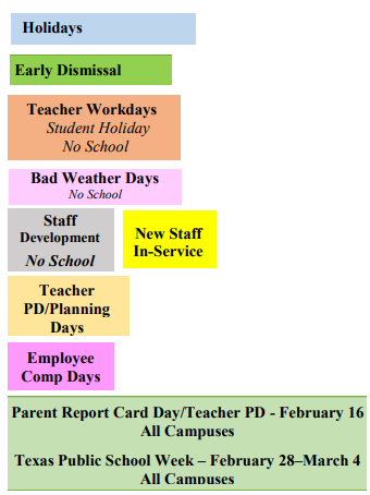 District School Academic Calendar Legend for Special Ed Services