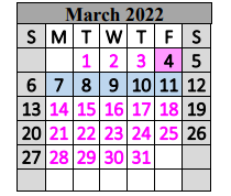 District School Academic Calendar for Special Ed Services for March 2022