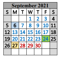 District School Academic Calendar for Special Ed Services for September 2021