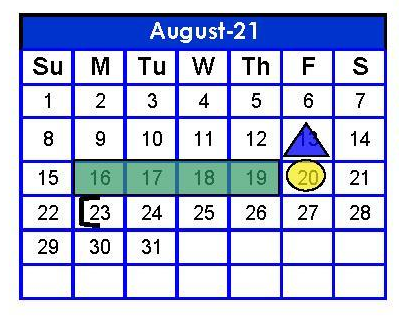 District School Academic Calendar for Monte Alto Elementary for August 2021