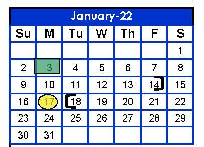District School Academic Calendar for Hidalgo Co J J A E P for January 2022