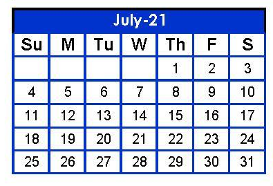 District School Academic Calendar for Hidalgo Co J J A E P for July 2021