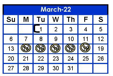 District School Academic Calendar for Hidalgo Co J J A E P for March 2022