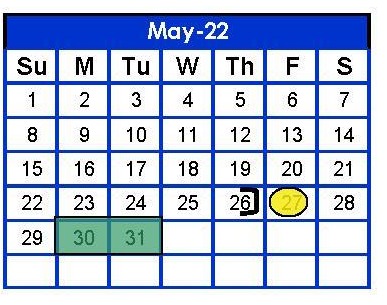 District School Academic Calendar for Hidalgo Co J J A E P for May 2022