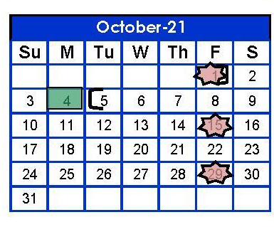 District School Academic Calendar for Monte Alto Middle for October 2021