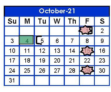 District School Academic Calendar for Hidalgo Co J J A E P for October 2021