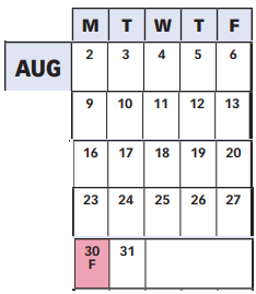 District School Academic Calendar for Martin Luther King JR. Middle for August 2021