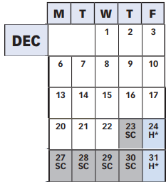 District School Academic Calendar for Montgomery County Evening High School Centers for December 2021