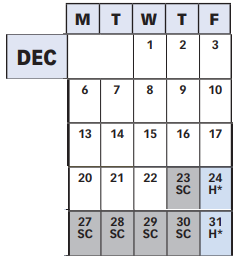 District School Academic Calendar for John F. Kennedy High for December 2021