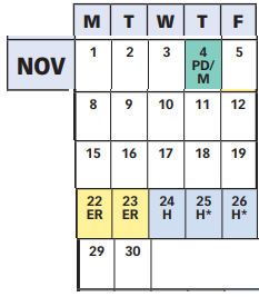 District School Academic Calendar for Rocky Hill Middle for November 2021