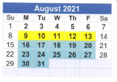 District School Academic Calendar for T S Morris Elementary School for August 2021