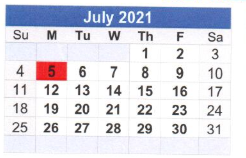 District School Academic Calendar for T S Morris Elementary School for July 2021