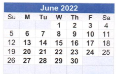 District School Academic Calendar for T S Morris Elementary School for June 2022