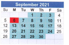 District School Academic Calendar for T S Morris Elementary School for September 2021