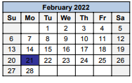 District School Academic Calendar for Moody Elementary for February 2022