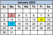 District School Academic Calendar for Mclennan Co Challenge Academy for January 2022