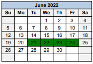 District School Academic Calendar for Moody Elementary for June 2022