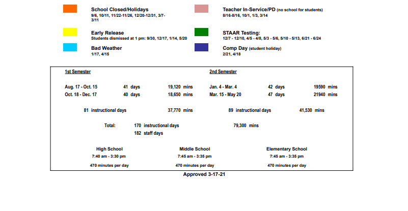 District School Academic Calendar Key for Moody Middle