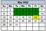 District School Academic Calendar for Moody Middle for May 2022