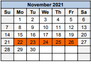 District School Academic Calendar for Moody Middle for November 2021
