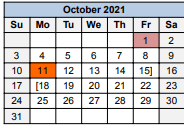 District School Academic Calendar for Moody Elementary for October 2021