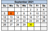 District School Academic Calendar for Moody Middle for September 2021