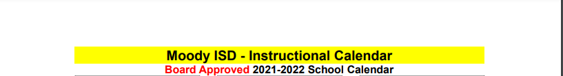 District School Academic Calendar for Moody High School