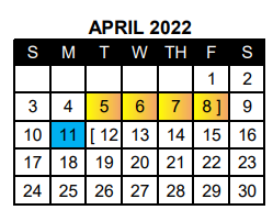 District School Academic Calendar for Mt Vernon Junior High for April 2022