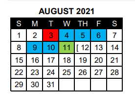District School Academic Calendar for Mt Vernon Elementary for August 2021