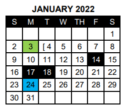 District School Academic Calendar for Mt Vernon Intermediate for January 2022