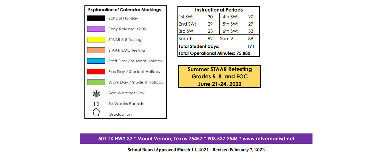 District School Academic Calendar Key for Mt Vernon High School