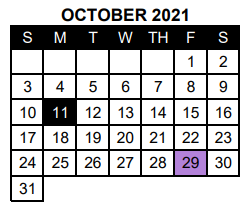 District School Academic Calendar for Mt Vernon High School for October 2021