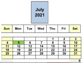 District School Academic Calendar for MT. Diablo Elementary for July 2021